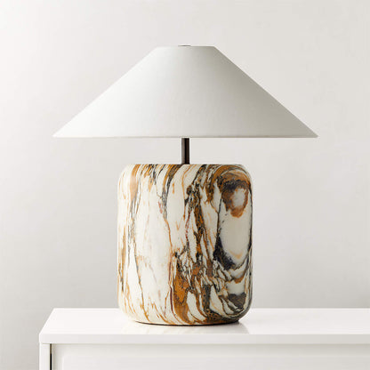 Lampe de table en marbre travertin avec abat-jour en tissu
