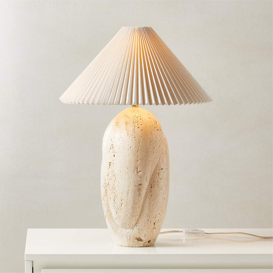 Lampe de table en travertin avec abat-jour plissé